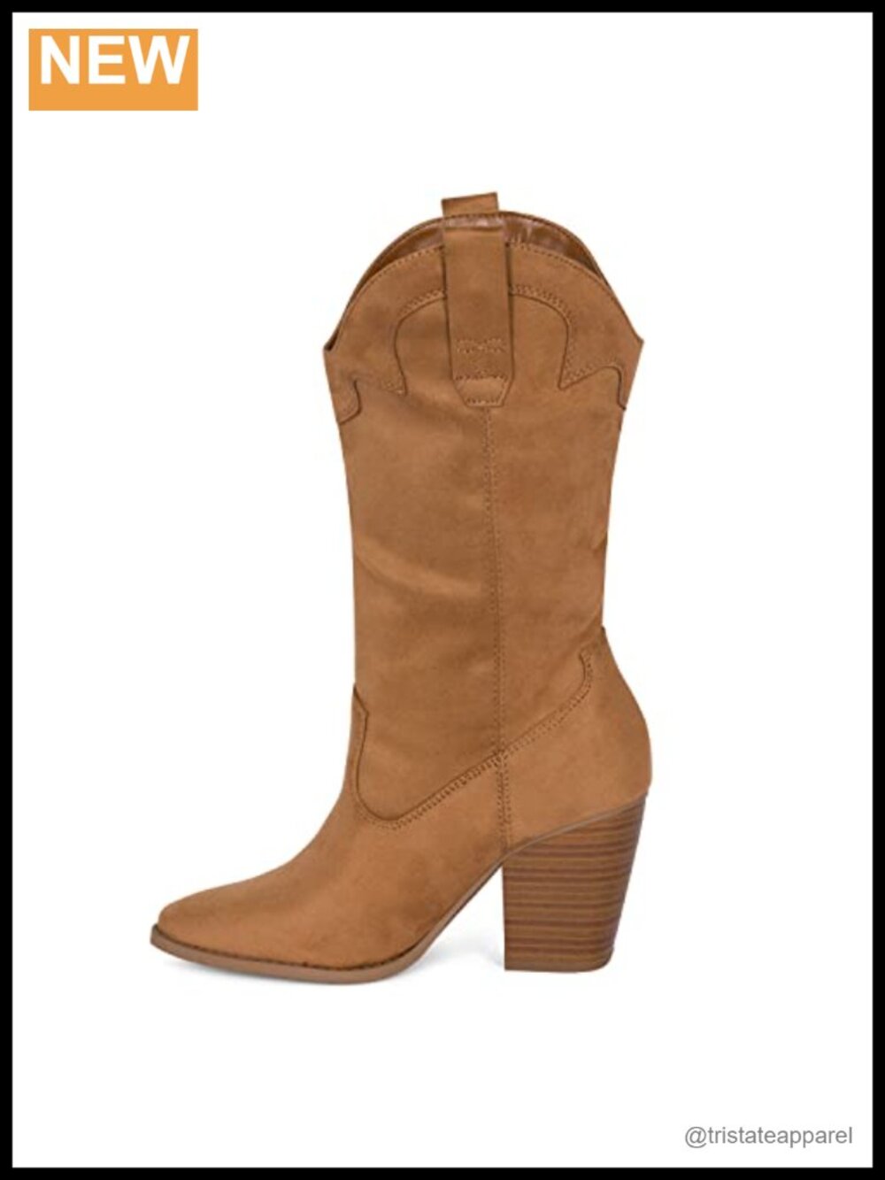 Cowboy Boots for Women Mid-Calf Stacked Heel Vegan Western Bootie